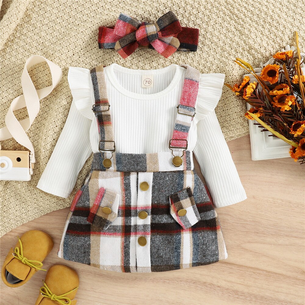 Girls Plaid Overalls Set