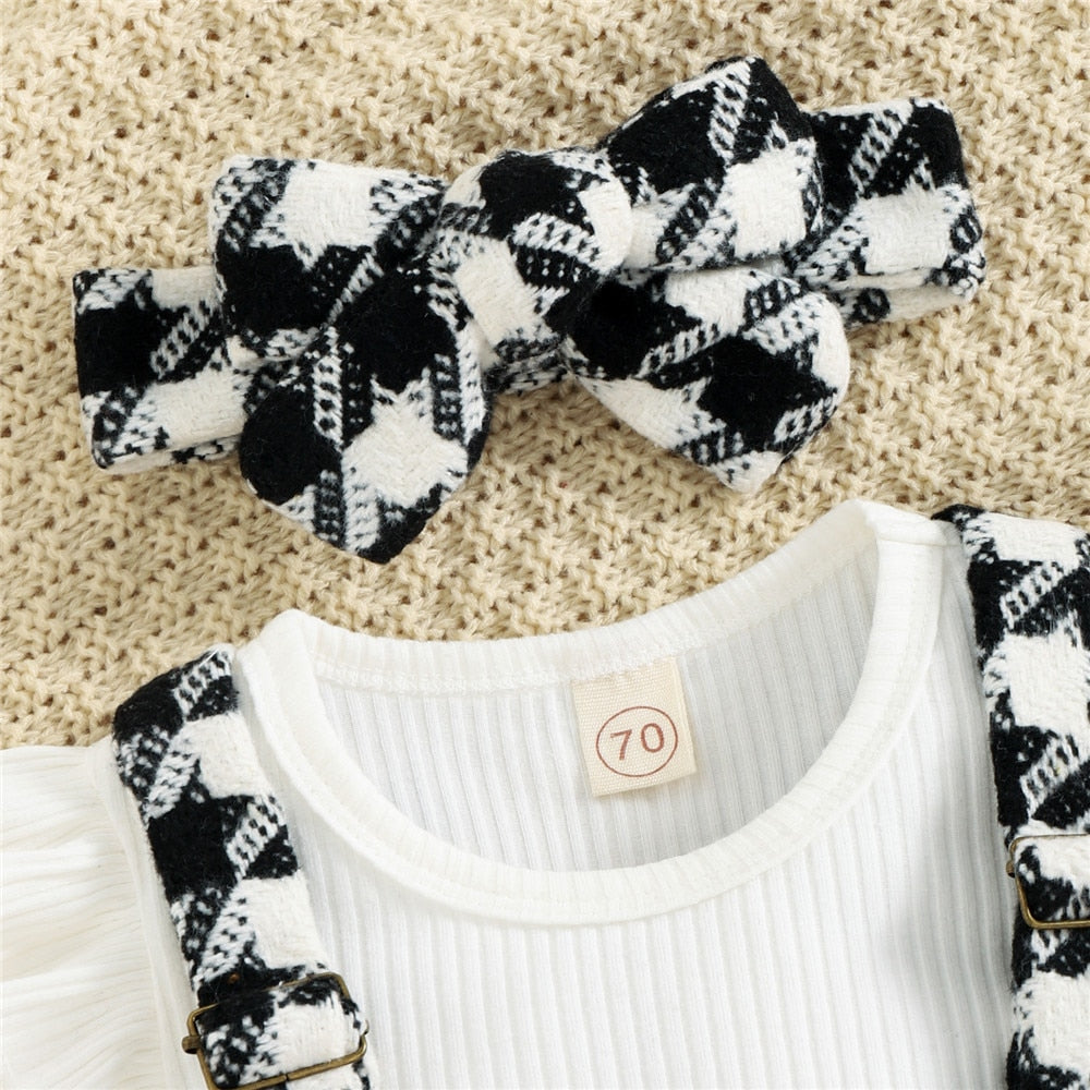 Girls Plaid Overalls Set