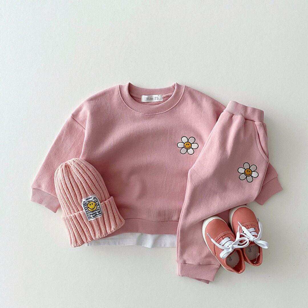 Girls Embroidered Flower Sweatsuit