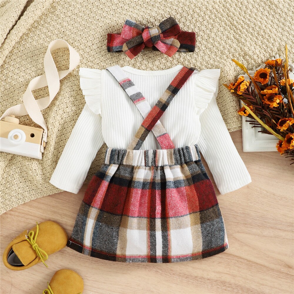 Girls Plaid Overalls Set