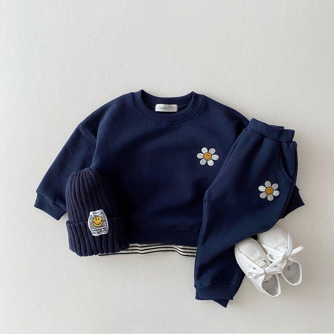 Girls Embroidered Flower Sweatsuit