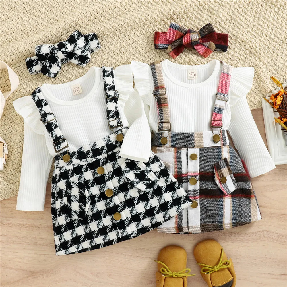 Girls Plaid Overalls Set